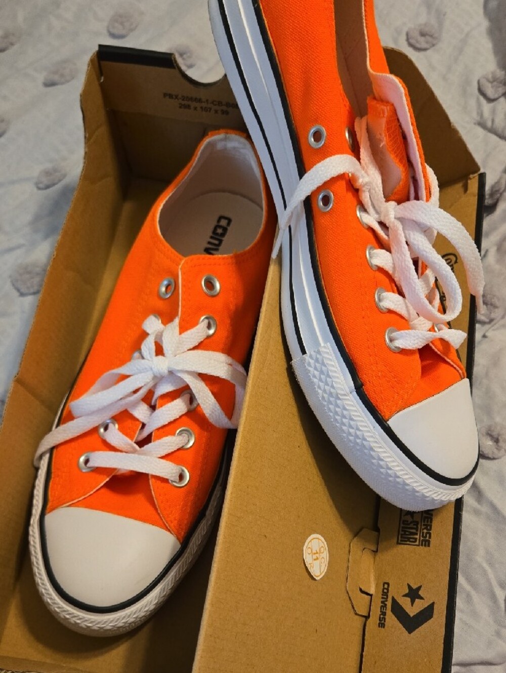 Converse Women's Neon Orange Low-Top Sneakers with White Laces - Picture 2 of 4